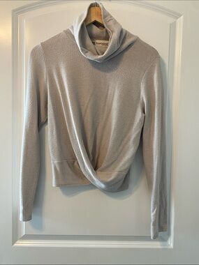 Soft Twist Hem Cowl Neck Sweater - Light Gray